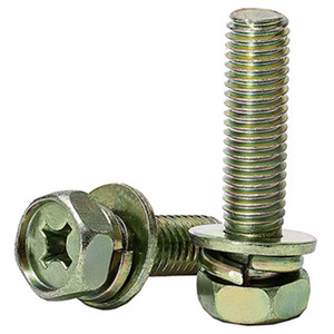 Tornillo Combinado M5M6M8 con Cabeza Hexagonal Cruzada, Recubierto de Zinc Amarillo, con Resorte y Ensamblaje Plano - Product Image 1