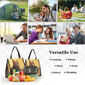 Bolsa de almuerzo con estampado digital de gatos, bolso de mano rectangular, bolso de hombro con patrón de animales del desierto para uso diario - Product Image 5