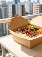 Boîte alimentaire carrée en papier kraft sur mesure avec fermeture à clip, pliable, jetable, pour plats à emporter, avec pelliculage mat pour la restauration