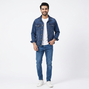 Veste en jean vintage pour homme, nouvelle collection printemps-automne, col montant, logo sur le devant, décontractée, grandes tailles, vente en gros - Product Image 1