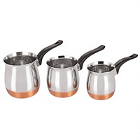 Ensemble classique MARVEL 3 chauffe-café en acier inoxydable avec fond en cuivre compatible induction/gaz, finition chromée, poignée résistante à la chaleur