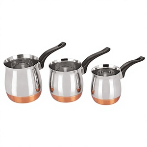 Juego de 3 Calentadores de Café de Acero Inoxidable con Base de Cobre, Compatibles con Inducción/Gas, Acabado Cromado, Mango Resistente al Calor, Conserva el Calor Durante 6 Horas - Product Image 1