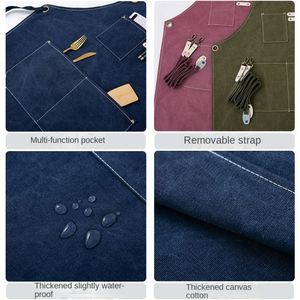 Tablier en denim de coton durable personnalisable avec logo et poches pour le nettoyage, la préparation des boissons et l'utilisation en restaurant - Product Image 2