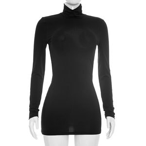 Viviblook D26DS232 Nouvelle Robe Femme Manches Longues Col Semi-Montant Irrégulière Grande Découpe Dos Nu Sexy Mini Robe Moulante Pour Femmes - Product Image 2