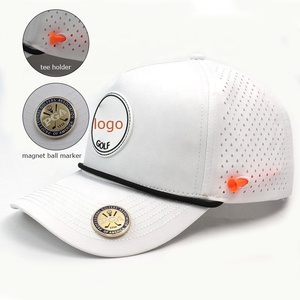 HN10 Laser Cut Hole Perforated Rubber Patch logo Cap With Rope 5 Panel <strong>Waterproof</strong> Tee Holder Magnet Ball Marker Custom Golf <strong>Hat</strong> - Product Image 1