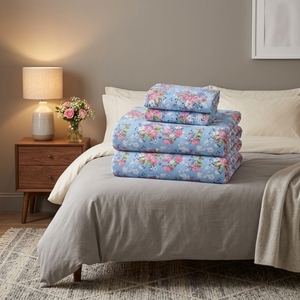 Set di 4 Lenzuola Queen Size in <span class=keywords><strong>Flanella</strong></span> 100% Cotone, Doppio Spazzolamento, Motivo Floreale, Tasche Profonde 16 Pollici, Traspiranti ed Extra Morbide - Product Image 5