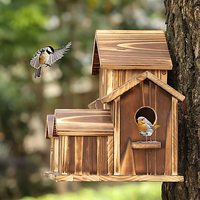 Nid d'oiseau moderne en bois-Nichoir de style villa perroquet extérieur avec design pastoral créatif Abri d'alimentation durable et facile à installer
