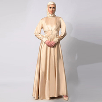 Abaya de luxe sur mesure en satin doré, élégante et modeste, robe de soirée musulmane avec plis sur le devant, pour le Ramadan, l'Aïd, les fêtes, pour femmes