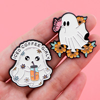 Vente en gros de badges en émail fantôme mignons personnalisés, de haute qualité, en métal, pour sacs à dos, vestes, cadeau d'Halloween