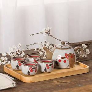 Lucky Cat Ceramic <strong>Tea</strong> <strong>Pot</strong> <strong>Set</strong> With 4 <strong>Tea</strong> Cups and Infuser - Product Image 1