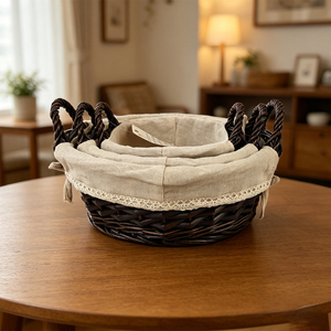 Ensemble de paniers en osier rustiques <span class=keywords><strong>avec</strong></span> doublure amovible, panier de rangement tissé à la main pour la décoration de la maison, organisateur, panier à fruits, panier cadeau - Product Image 2