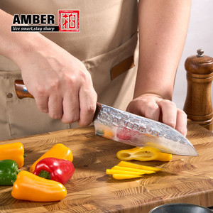 Couteaux Santoku en acier Damas forgé à la main de qualité supérieure, japonais, acier inoxydable professionnel 65HRC, couteau de <span class=keywords><strong>chef</strong></span> de cuisine, manche en bois de rose pour chefs - Product Image 5