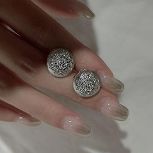 S925 Pure <b>Silver</b> Brushed Round <b>Stud</b> Earrings Simple Fashionable Antique Vintage Style with Zircon Niche Design Ear Accessories - Product Image 4