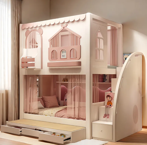 Lit superposé multifonctionnel pour enfants en bois, design château, mobilier <span class=keywords><strong>de</strong></span> chambre d'enfant avec escalier et toboggan - Product Image 6