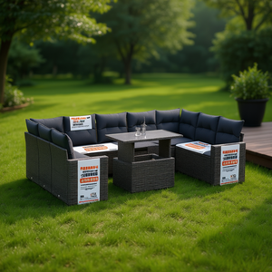 Ensemble de canapés de jardin modulaires en rotin gris foncé 6 places, mobilier d'extérieur au design contemporain, confortable et élégant - Product Image 2