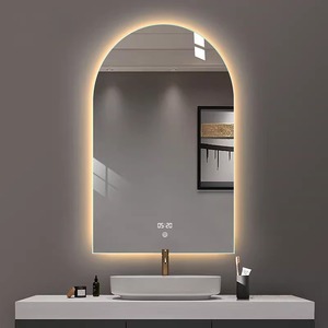 <span class=keywords><strong>Espejo</strong></span> <span class=keywords><strong>de</strong></span> baño LED arqueado Kingstin, <span class=keywords><strong>espejo</strong></span> <span class=keywords><strong>de</strong></span> pared inteligente sin marco, 3 colores, antivaho, hora, regulable - Product Image 2