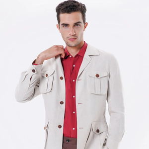 Abito da <span class=keywords><strong>uomo</strong></span> Bosha 2023 serie Casual di alta qualità abito da caccia in lino <span class=keywords><strong>Beige</strong></span> cappotti personalizzati con colletto rovesciato tinto ODM - Product Image 3