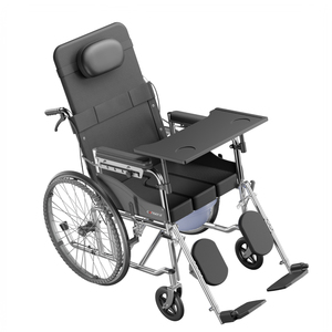 Silla de Ruedas Premium de 6 Posiciones Completamente Reclinable con Reposapiés Ajustable, Bandeja y Mesa, Estructura de Acero, Neumáticos Sólidos y Frenos Dobles - Product Image 2