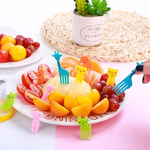 10pcs KawaIi 동물 농장 공룡 과일 포크 미니 스낵 케이크 장식 과일 스낵 케이크 이쑤시개 점심 파티 장식