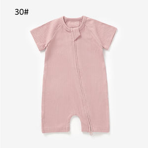 オーガニックコットン半袖リブベビーグローベビースリープスーツジッパーベビーショートロンパース - Product Image 5
