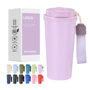 Vaso Térmico de Viaje de 600 ml (20 oz) con Aislamiento al Vacío, Tapa Antiderrames con Popote y Tapa para Beber, con Asa de Cuerda para Coche - Product Image 1