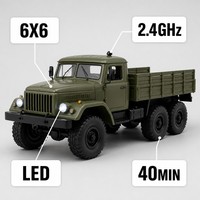 Camion RC utilitaire 6x6 de qualité hobby, télécommande 2,4 GHz, ABS+Métal, tout-terrain 6 roues motrices, prêt à l'emploi intérieur/extérieur, fonction Suivez-moi, chargeur inclus