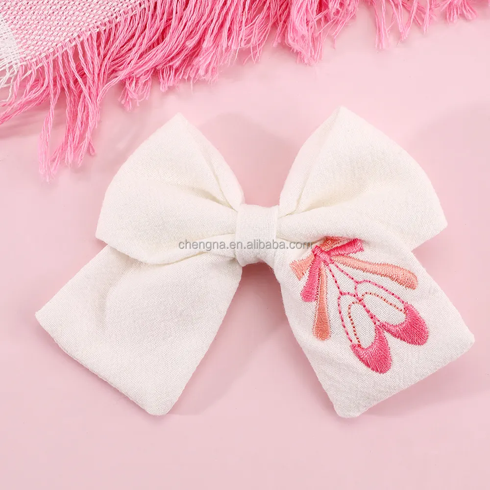 CN Lovely White Embroidery Hair Accessories Children Baby Ballet Girls Hairpins Fabric Hair Bow Clips