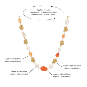 Collier style méditerranéen 2026 en agate rouge et coquillage doré, bijoux de plage pour femmes avec perles de culture d'eau douce naturelles CL26-211 - Product Image 6