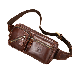 BULLCAPTAIN, riñonera deportiva de cuero genuino para hombre, riñonera cruzada a prueba de agua, monedero con logotipo para teléfono móvil para correr al aire libre - Product Image 1