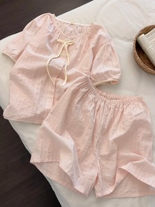 Conjunto de Pijama de Algodón con Bordado de Cerezas para Mujer, Top de Manga Corta y Pantalones Cortos, Ropa de Dormir de Verano, Estampado Floral Bonito, Corte Holgado - Product Image 3