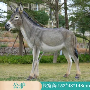 Life Size Statue Family Of 3 Donkeys Large Fiberglass Giant Polyresin Animal Sculpture For Outdoor Garden Decoration