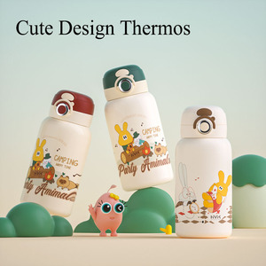 600ml de acero inoxidable 316 niños lindos dibujos animados frascos de vacío niños termo taza 2 en 1 botella de agua térmica con pajita - Product Image 2