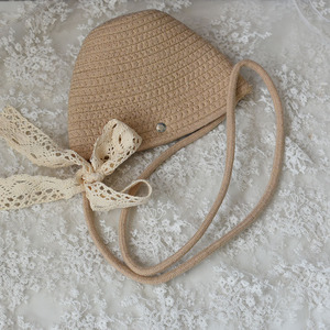 Bolso tipo cubo, bolso bandolera de algodón tejido con paja, bolso de hombro, bolso versátil para mujer, bolso de playa, forma de corazón simple, mini y - Product Image 3