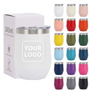 Multi Color 12oz Wine Tumbler Matte Black <b>White</b> Orange Blue Purple Stainless Steel Gym <b>Water</b> <b>Bottle</b> Shatterproof Cup Outdoor - Product Image 2