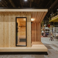 Sauna infrarouge extérieur finlandais luxueux pour six personnes, en bois de cèdre rouge canadien, avec éclairage LED