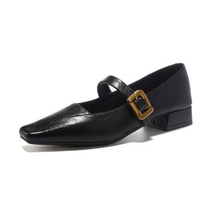 Chaussures à bout carré en cuir souple, confortables pour les pieds, à talon ras, anti-chute, style rétro, nouvelle collection début de printemps, style Wanwan - Product Image 5