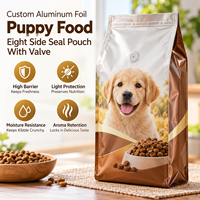 Sachet personnalisé en aluminium pour nourriture pour chiots, scellé sur huit côtés avec valve, pour la vente au détail et en gros
