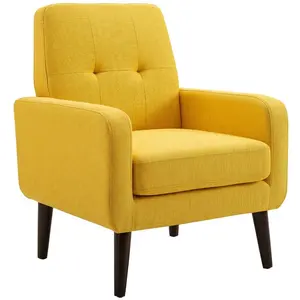 Kursi Sofa Tunggal, Kain Kuning Aksen Modern Sofa Tunggal Nyaman Kain Pelapis Lengan Furnitur Ruang Tamu
