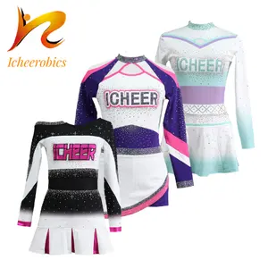 Icheerobics Free Design Cheerleading Dance Dress Cheer Leading Uniform Teen Cheerleader Costumes with Rhinestones