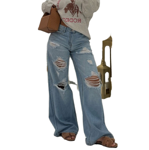 2025 Trendy <b>Women</b> <b>S</b>-2XL High Waist Breathable Casual Straight Ripped Denim <b>Jeans</b> Trousers for Winter/<b>Summer</b> - Product Image 1