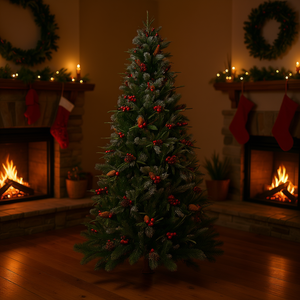 Árbol de Navidad artificial Kf de 9 pies, de PVC, con frutos rojos y piñas, para decoración del hogar. - Product Image 2