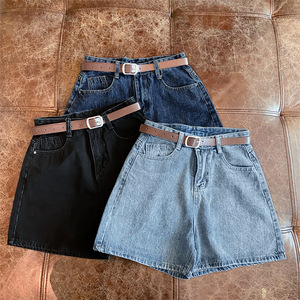 I-0572 Short en jean d'été pour <span class=keywords><strong>femme</strong></span>, <span class=keywords><strong>taille</strong></span> <span class=keywords><strong>haute</strong></span>, simple, amincissant, coupe ample, jambe large, style A-line, hot pants - Product Image 4
