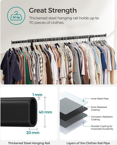 Giá treo quần áo có thể mở rộng 90 ~ 132cm có bánh xe giá phơi quần áo hạng nặng để treo quần áo giá treo quần áo di động - Product Image 5