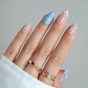 Xianxing Spring Luxury False Fake Nails High Quality Wholesale Short Almond 3D Pink Flower Soft <b>Gel</b> Press on Nails <b>Kit</b> Bulk - Product Image 2