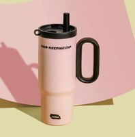 Mug de voyage isotherme à double paroi en acier inoxydable 316 avec poignée et paille