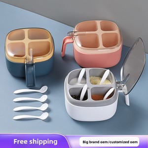 Caja de Especias Transparente de Plástico con Cuatro Compartimentos y Cuchara, Contenedor de Condimentos Tipo Push con Colores Contrastantes, Utensilios de Cocina - Product Image 5