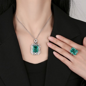 High Quality Eco-friendly Copper 15*20MM Geometric Square Green Cubic Zirconia Wedding Bridal Ring Jewelry Set for Women - Product Image 6