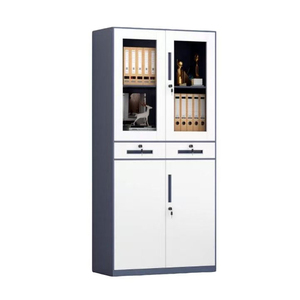 Meuble de <span class=keywords><strong>rangement</strong></span> en acier personnalisé à 2 portes vitrées, couleur noire, avec serrure, pour bureau à domicile ou employés - Product Image 1