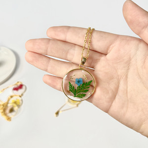 Lujo multiusos en forma de O <span class=keywords><strong>Bohemia</strong></span> Flor de nacimiento resina flores secas 18K chapado en oro moda colgante cadenas joyería collares - Product Image 5