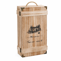 Boîte à vin en bois vintage pour deux bouteilles, avec poignée en corde et coins métalliques, pour la vente en gros